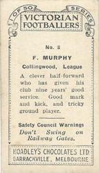 1934 Hoadley's Victorian Footballers #8 Frank Murphy Back